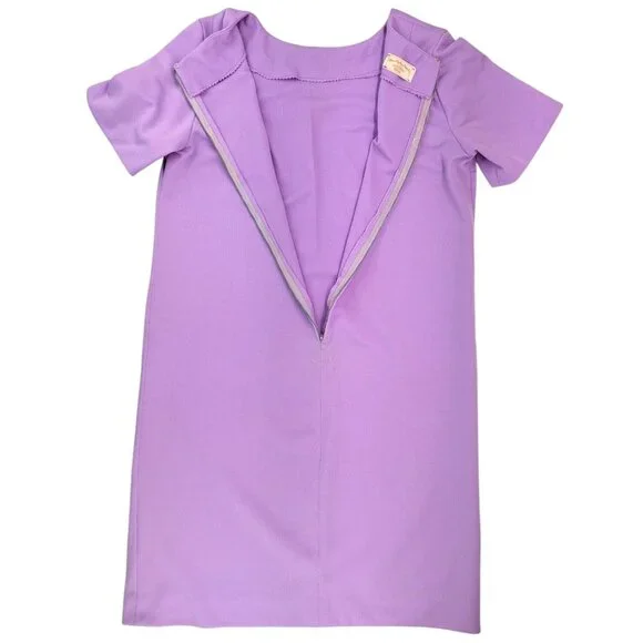 Vintage Handmade Lavender Shift Dress Butterfly 1970s Polyester Size Large Lace - Picture 10 of 12